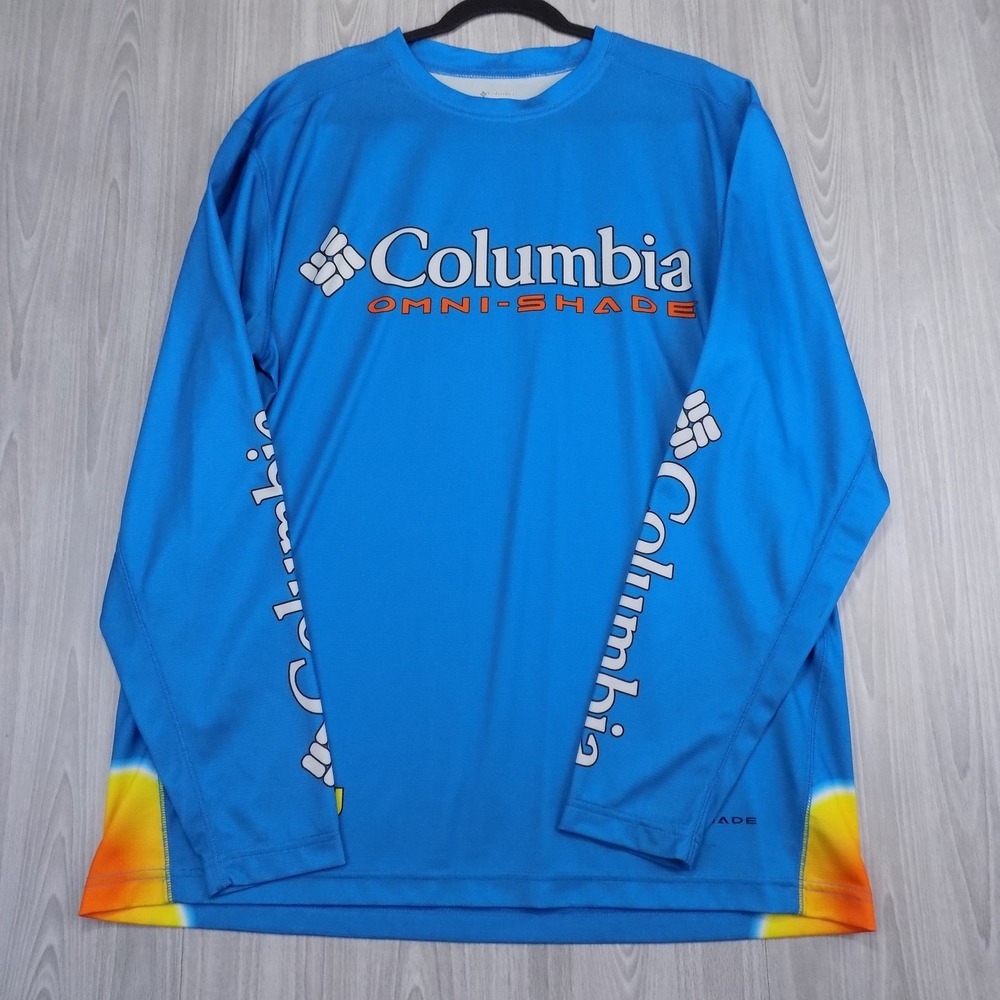 Columbia Omni-Shade Performance Shirt Mens XL Blue Long Sleeve Graphic EUC